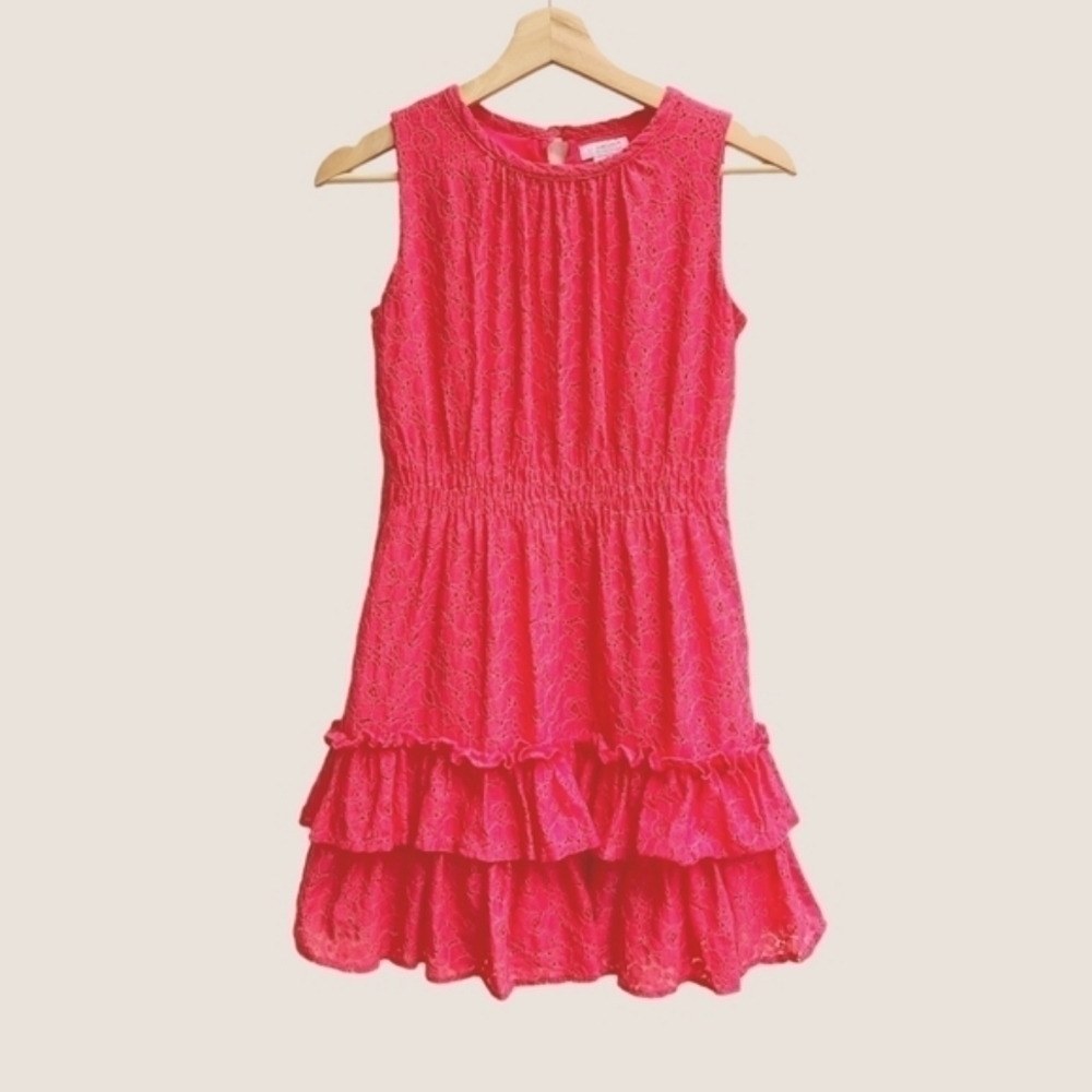 KC Parker Pink Eyelet Lace Teired Dress, Size 12
